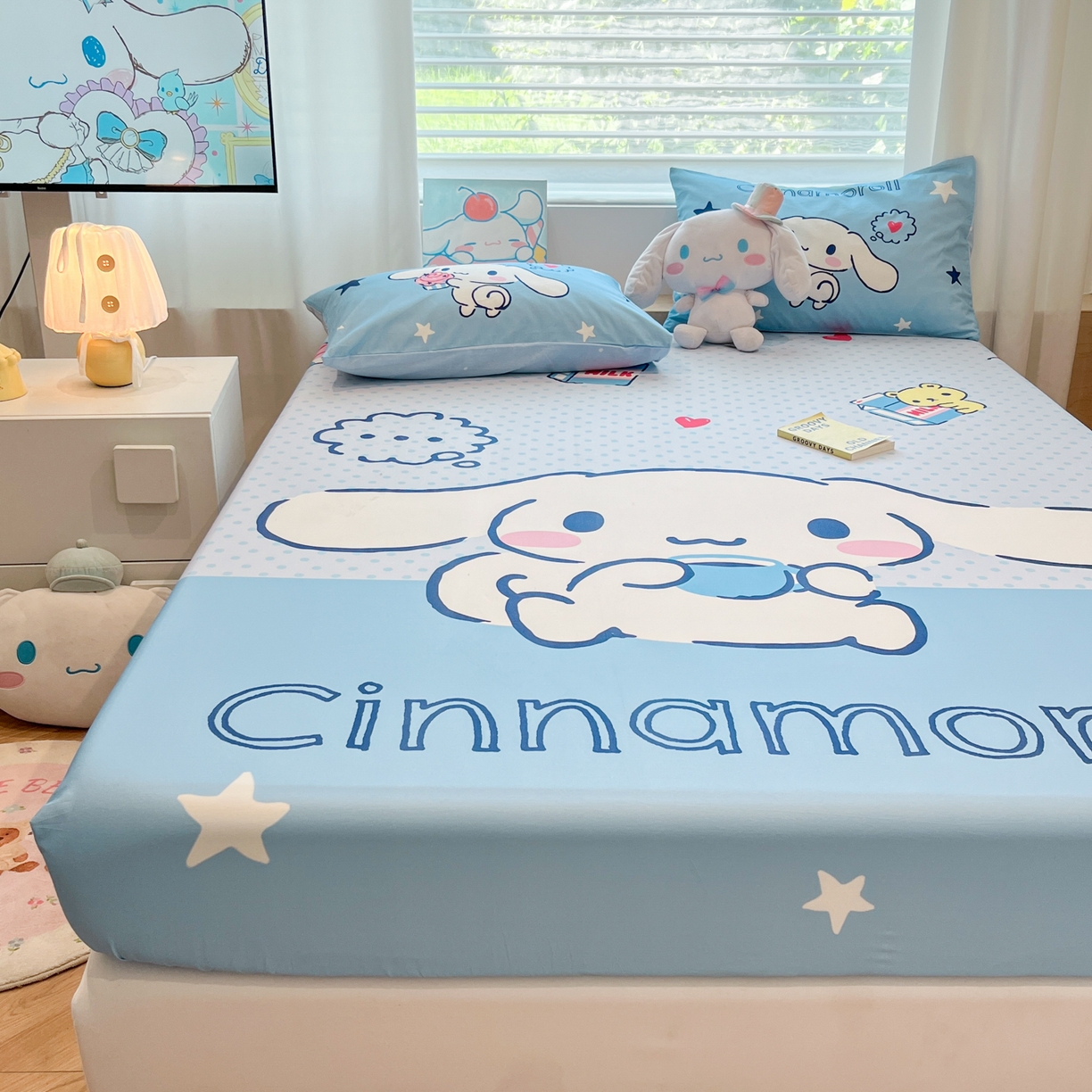 91家纺网 家纺一手货源 找家纺 暮思家居 2025新款正版授权三丽鸥大阪全棉数码印花纯棉单品床笠床笠单件单床笠（专版花型） 棉A版-甜品大耳狗