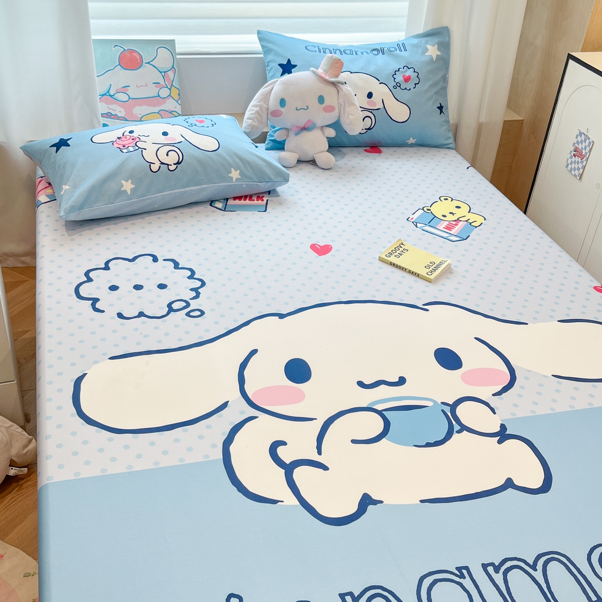 91家纺网 家纺一手货源 找家纺 暮思家居 2025新款正版授权三丽鸥大阪全棉数码印花纯棉单品床笠床笠单件单床笠（专版花型） 棉A版-甜品大耳狗