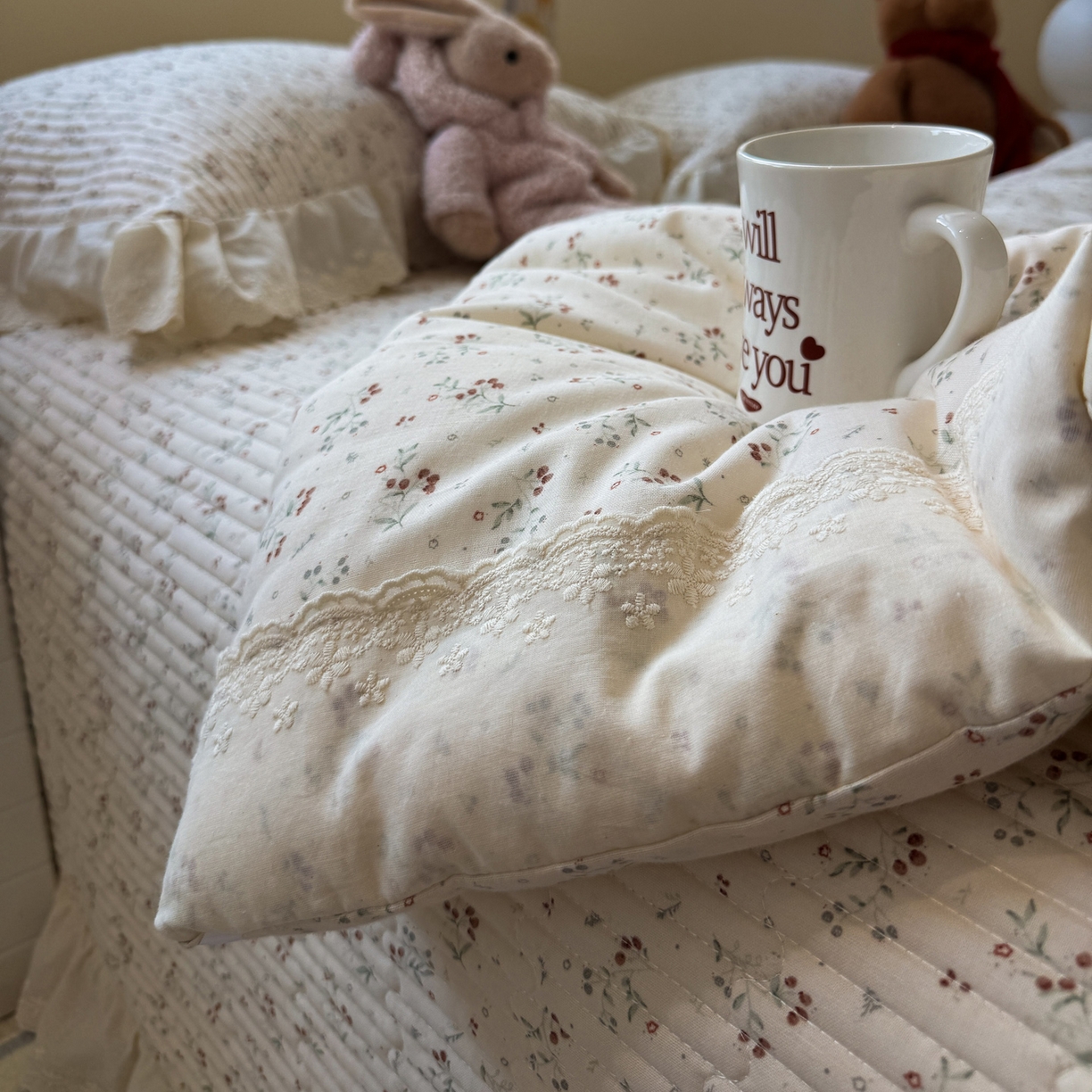 91家纺网 家纺一手货源 找家纺 一加一 2025新款田园风全棉纯棉双层纱床盖冬被被子被芯四件套 果然花香