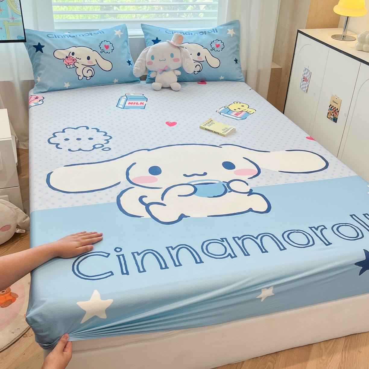 91家纺网 家纺一手货源 找家纺 暮思家居 2025新款正版授权三丽鸥大阪全棉数码印花纯棉单品床笠床笠单件单床笠（专版花型） 棉A版-甜品大耳狗