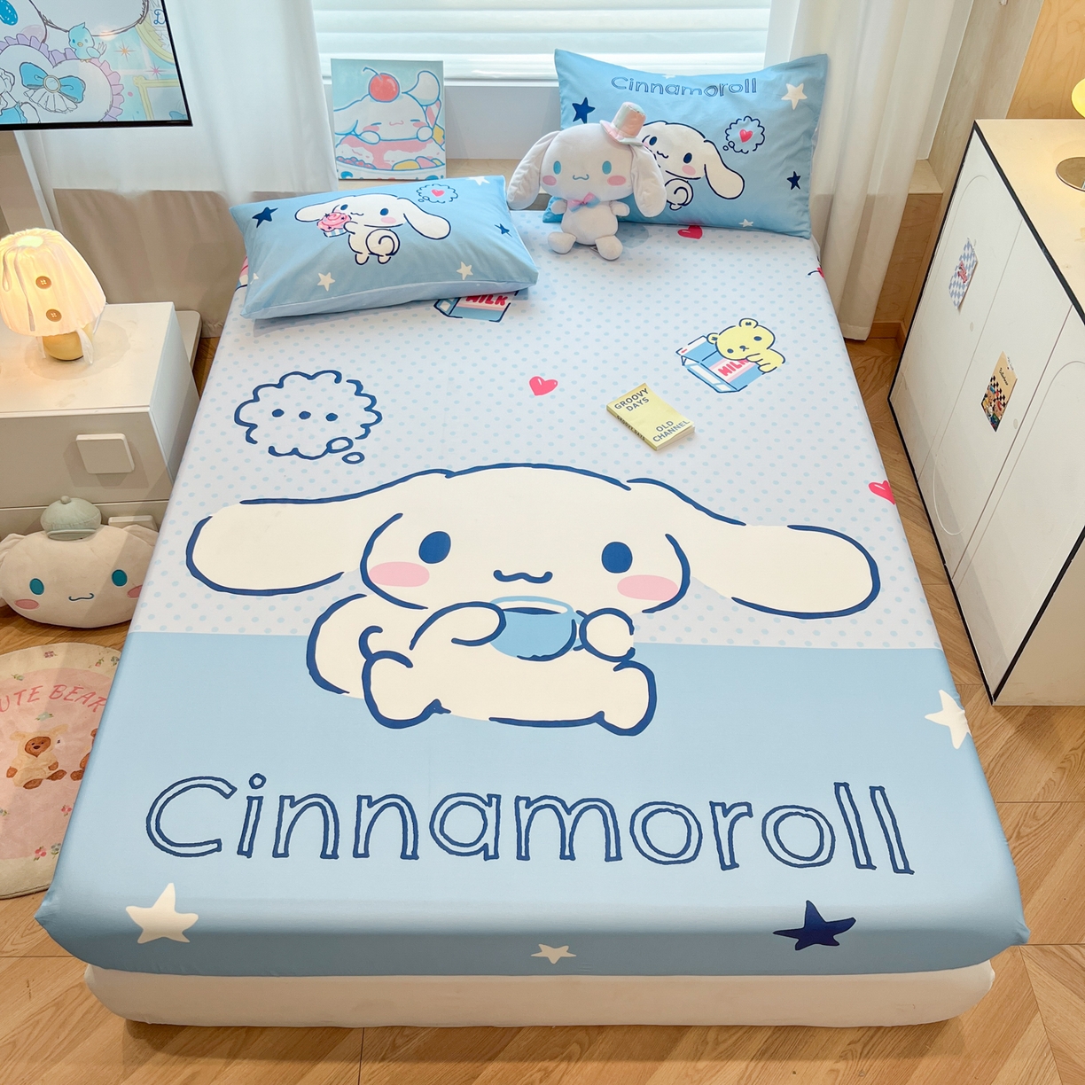 91家纺网 家纺一手货源 找家纺 暮思家居 2025新款正版授权三丽鸥大阪全棉数码印花纯棉单品床笠床笠单件单床笠（专版花型） 棉A版-甜品大耳狗