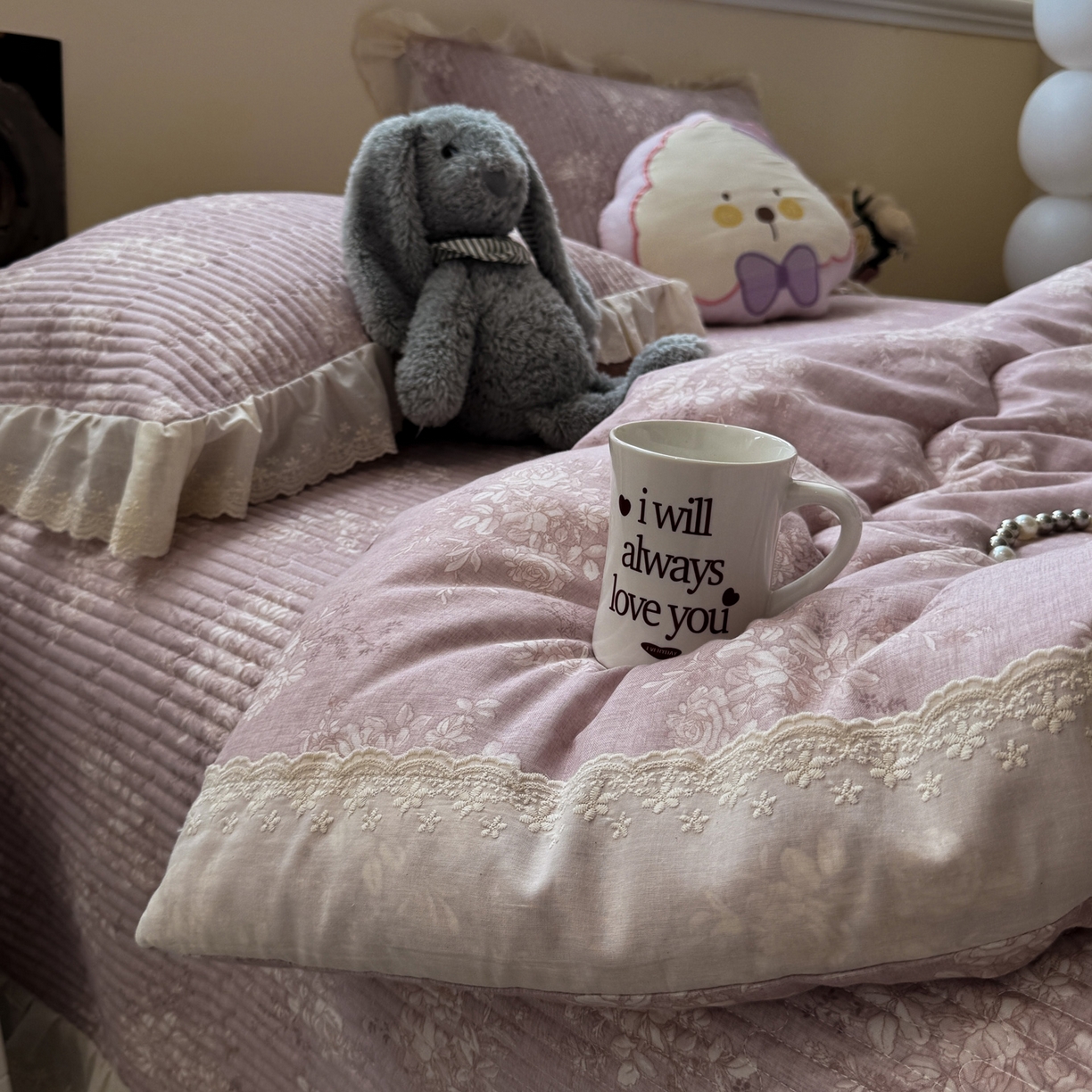 91家纺网 家纺一手货源 找家纺 一加一 2025新款田园风全棉纯棉双层纱床盖冬被被子被芯四件套 花蔓花影-粉