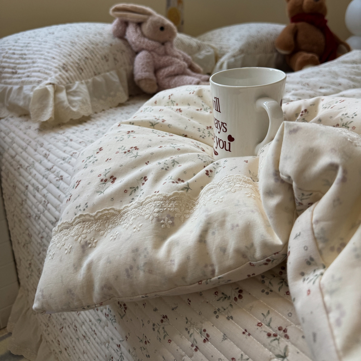 91家纺网 家纺一手货源 找家纺 一加一 2025新款田园风全棉纯棉双层纱床盖冬被被子被芯四件套 果然花香