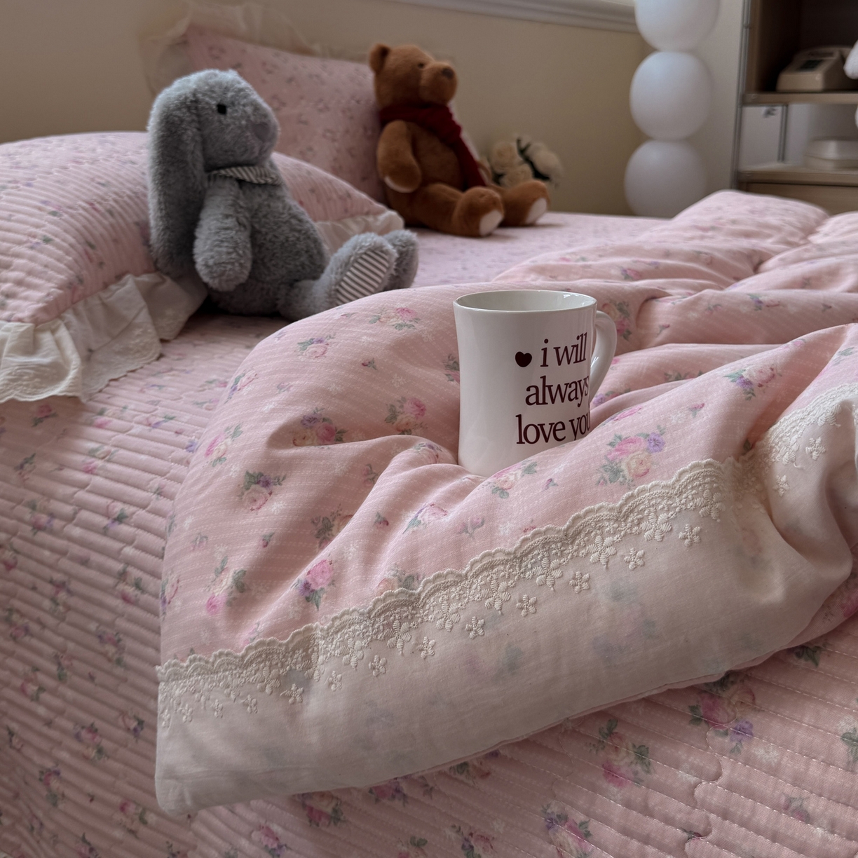 91家纺网 家纺一手货源 找家纺 一加一 2025新款田园风全棉纯棉双层纱床盖冬被被子被芯四件套 花初梦