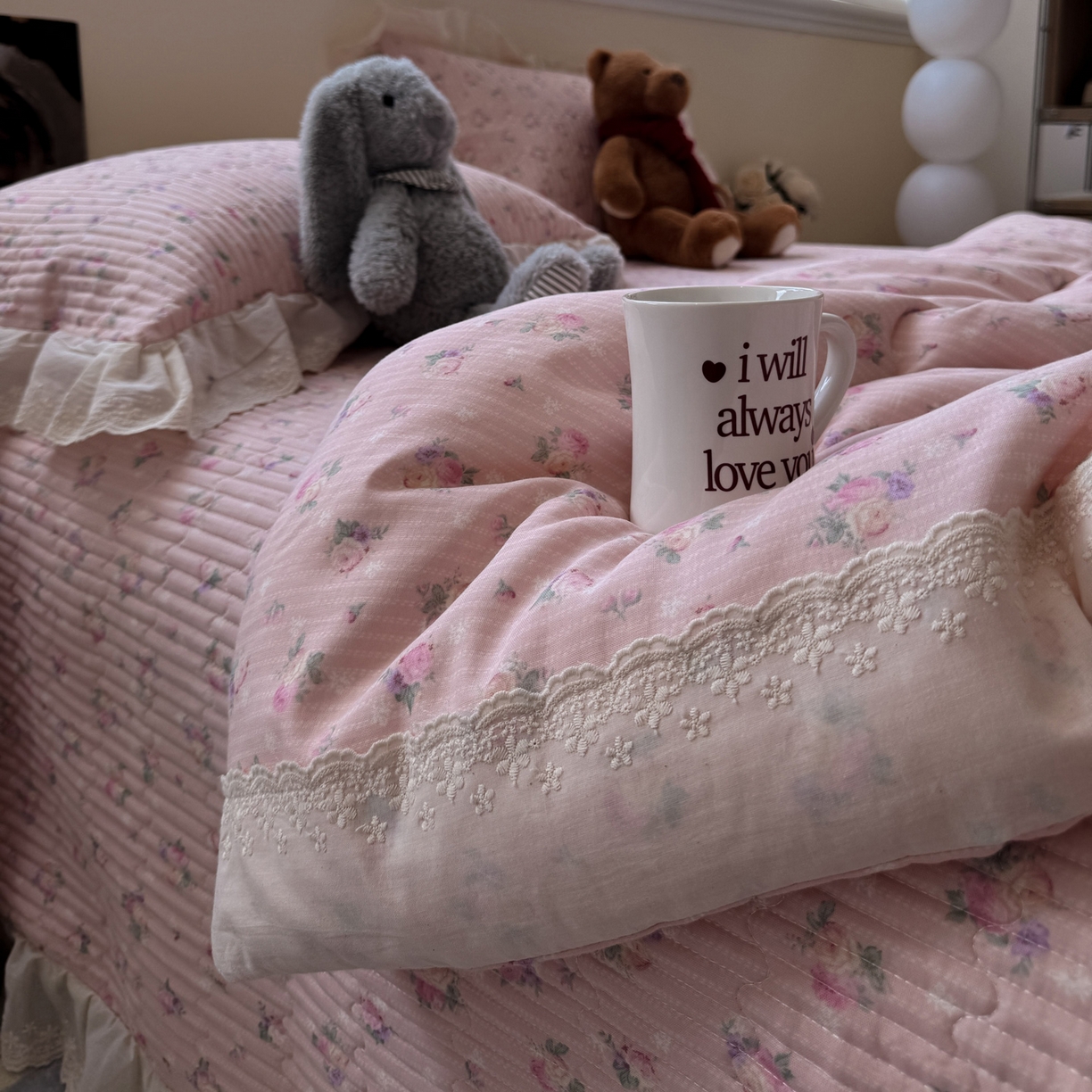 91家纺网 家纺一手货源 找家纺 一加一 2025新款田园风全棉纯棉双层纱床盖冬被被子被芯四件套 花初梦