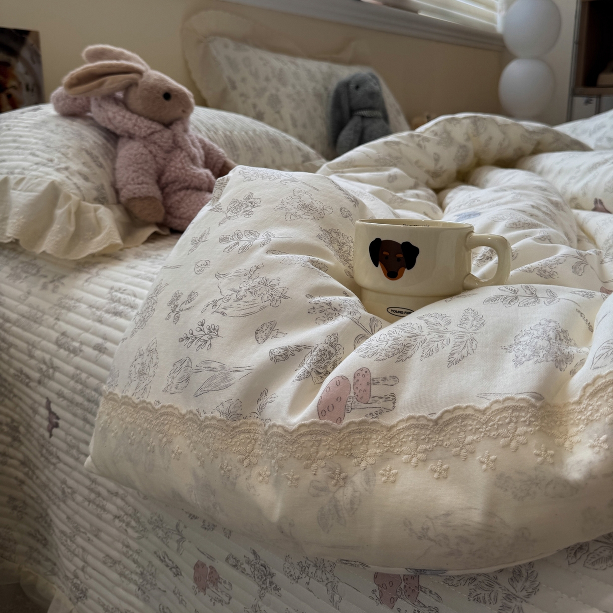 91家纺网 家纺一手货源 找家纺 一加一 2025新款田园风全棉纯棉双层纱床盖冬被被子被芯四件套 画棠春