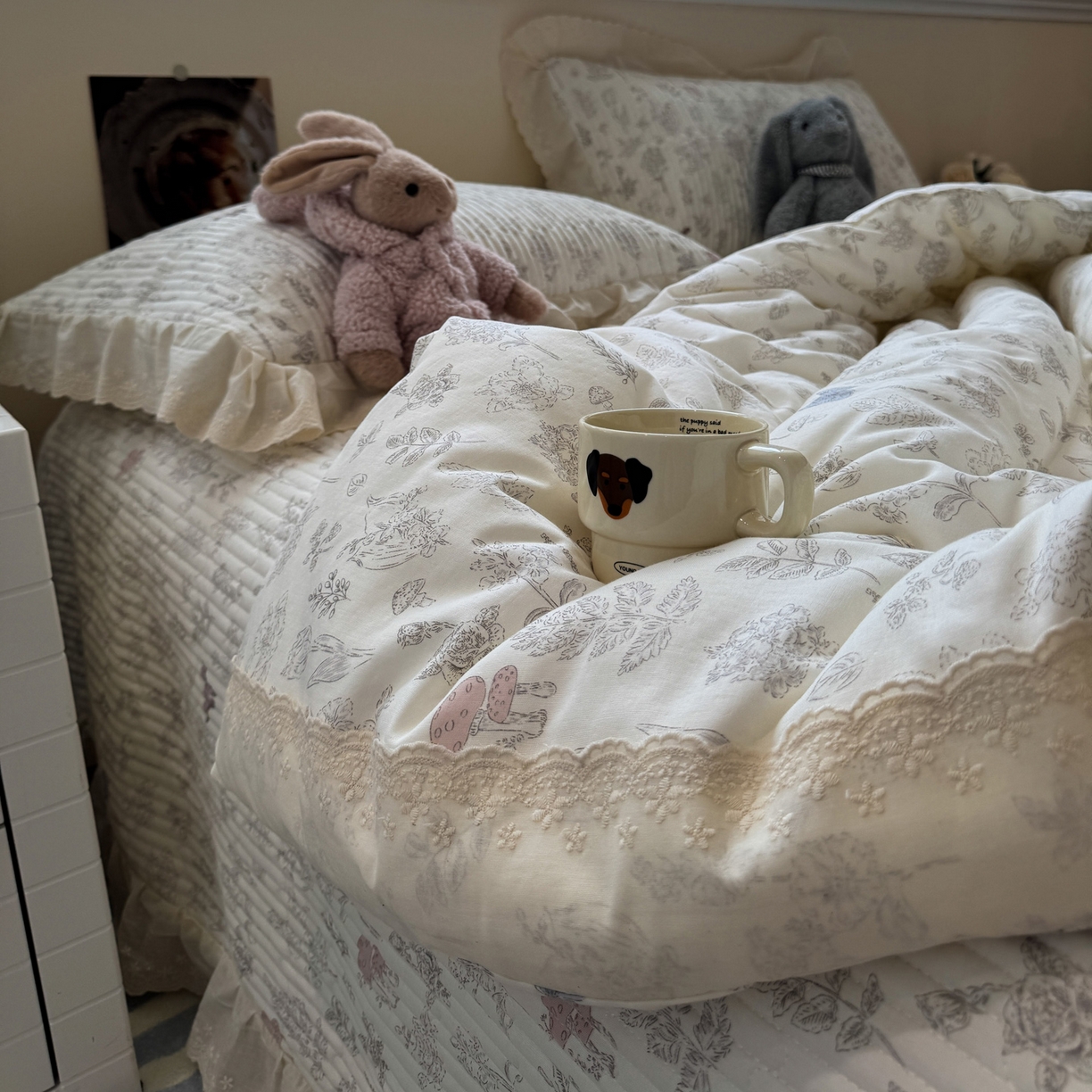 91家纺网 家纺一手货源 找家纺 一加一 2025新款田园风全棉纯棉双层纱床盖冬被被子被芯四件套 画棠春