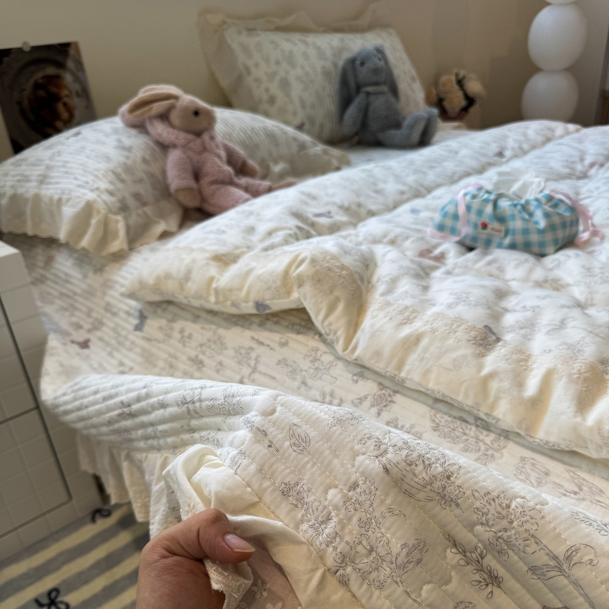 91家纺网 家纺一手货源 找家纺 一加一 2025新款田园风全棉纯棉双层纱床盖冬被被子被芯四件套 画棠春