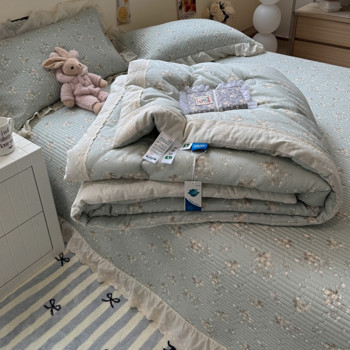 91家纺网 家纺一手货源 找家纺 （总）一加一 2025新款田园风全棉纯棉双层纱床盖冬被被子被芯四件套