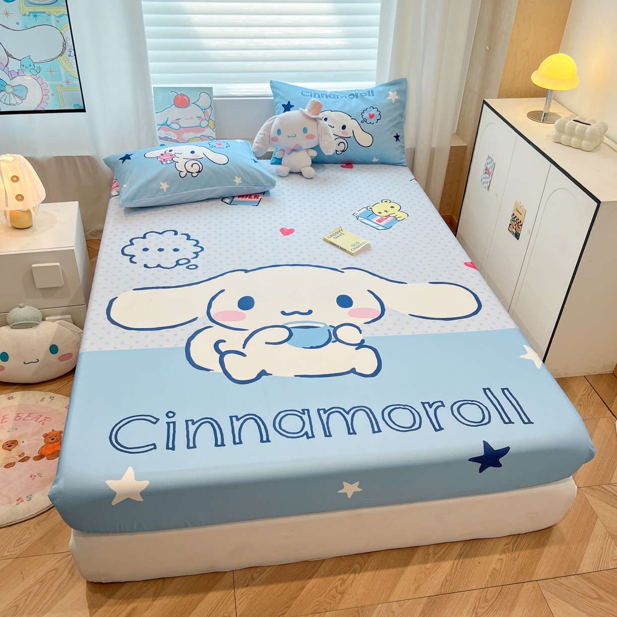 91家纺网 家纺一手货源 找家纺 暮思家居 2025新款正版授权三丽鸥大阪全棉数码印花纯棉单品床笠床笠单件单床笠（专版花型） 棉A版-甜品大耳狗