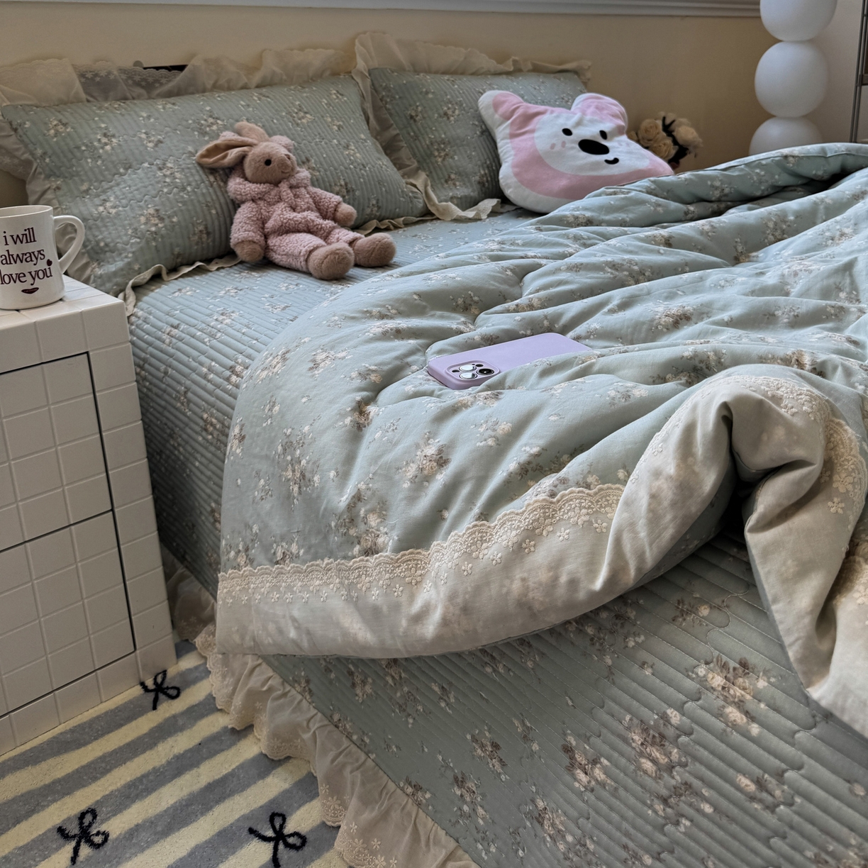 91家纺网 家纺一手货源 找家纺 （总）一加一 2025新款田园风全棉纯棉双层纱床盖冬被被子被芯四件套