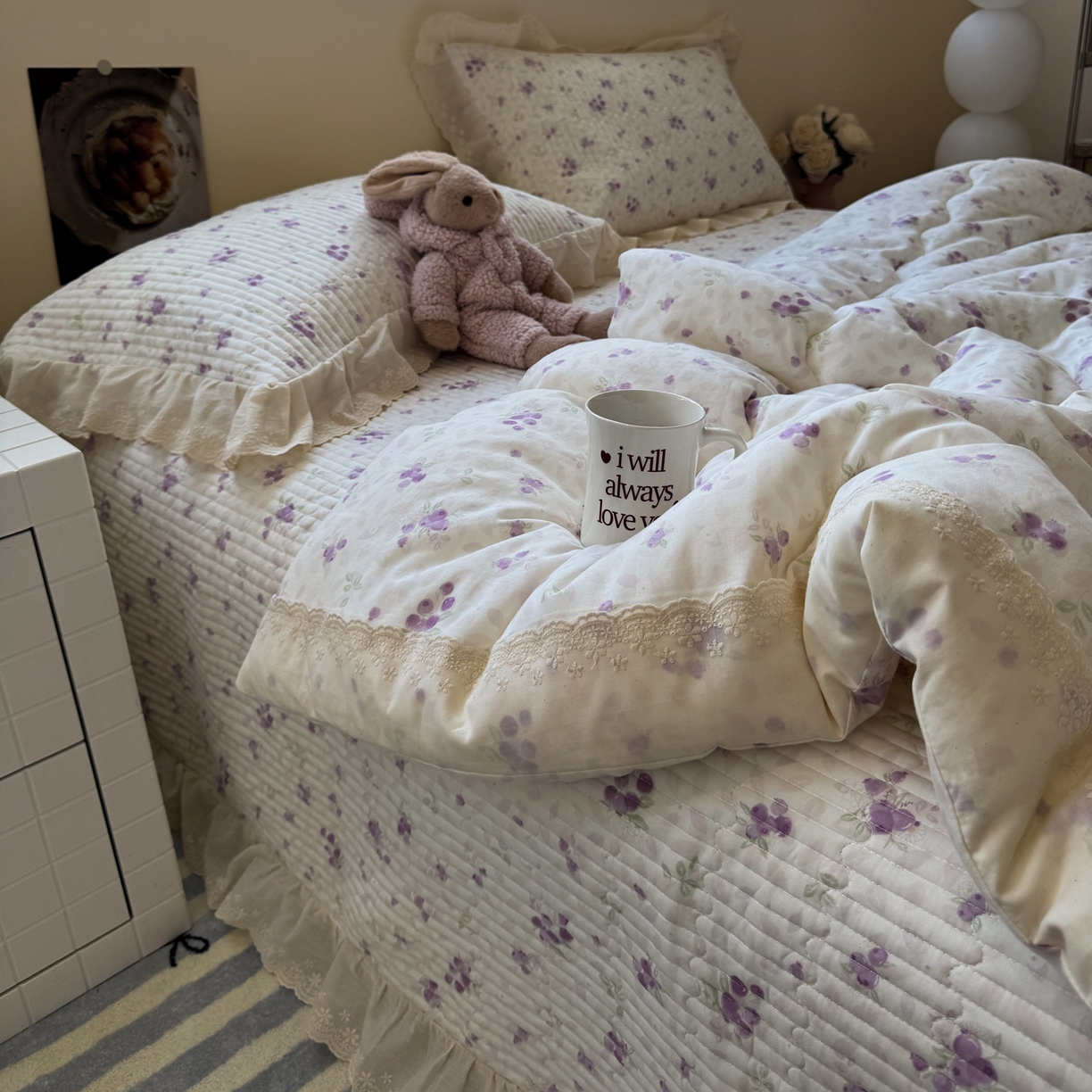 91家纺网 家纺一手货源 找家纺 一加一 2025新款田园风全棉纯棉双层纱床盖冬被被子被芯四件套 莓果雨