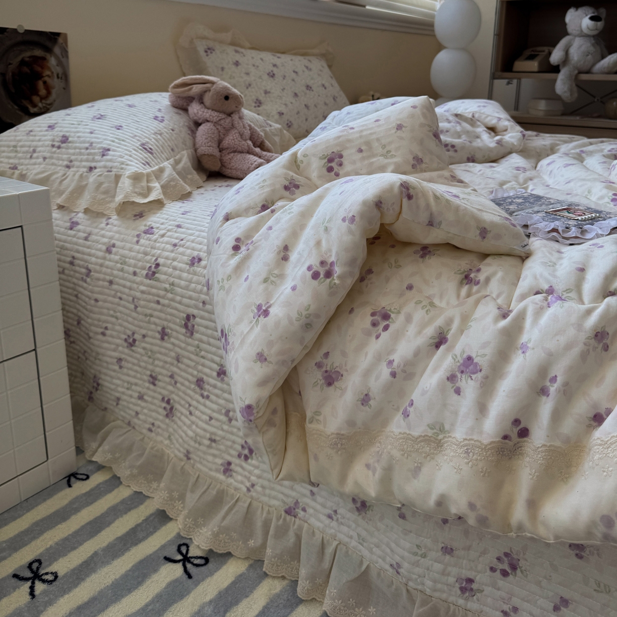 91家纺网 家纺一手货源 找家纺 一加一 2025新款田园风全棉纯棉双层纱床盖冬被被子被芯四件套 莓果雨