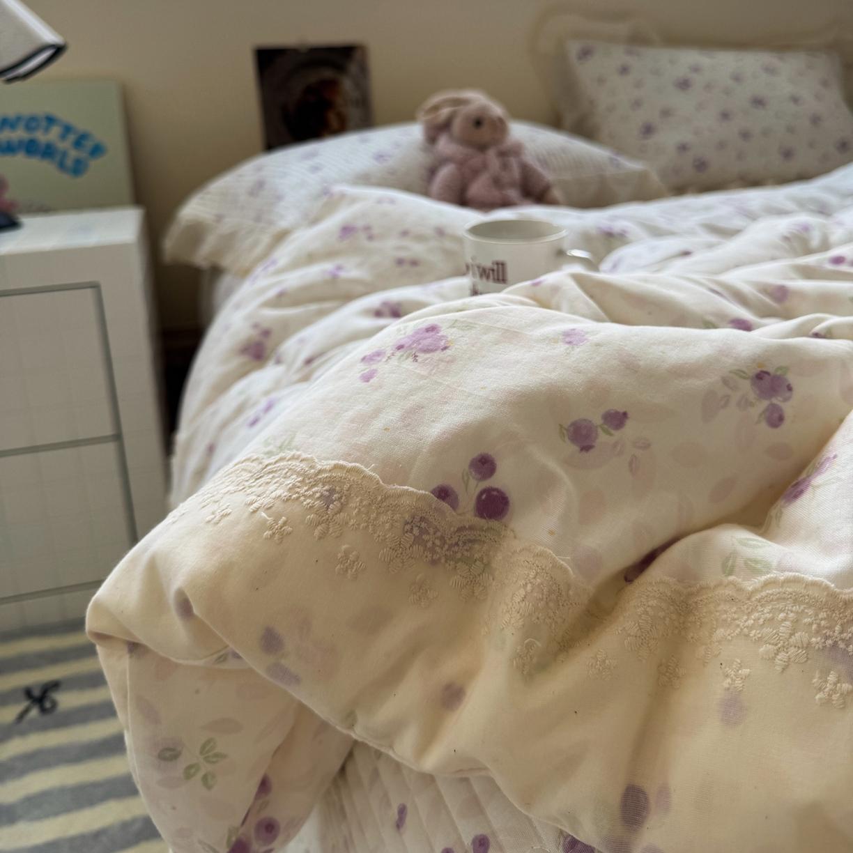 91家纺网 家纺一手货源 找家纺 一加一 2025新款田园风全棉纯棉双层纱床盖冬被被子被芯四件套 莓果雨