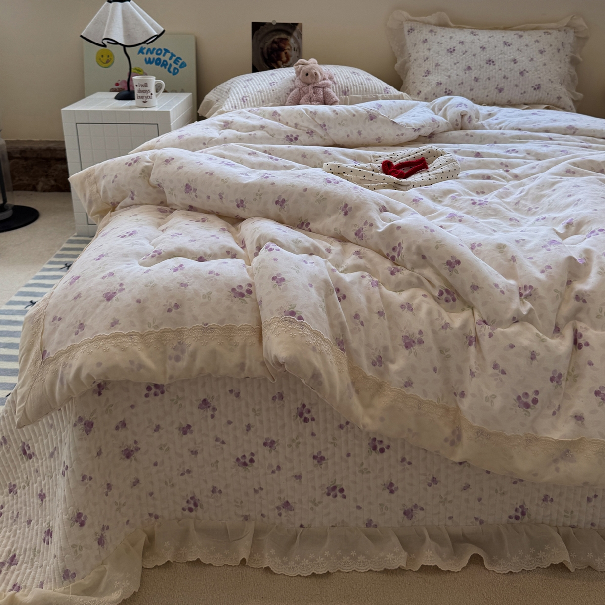 91家纺网 家纺一手货源 找家纺 一加一 2025新款田园风全棉纯棉双层纱床盖冬被被子被芯四件套 莓果雨