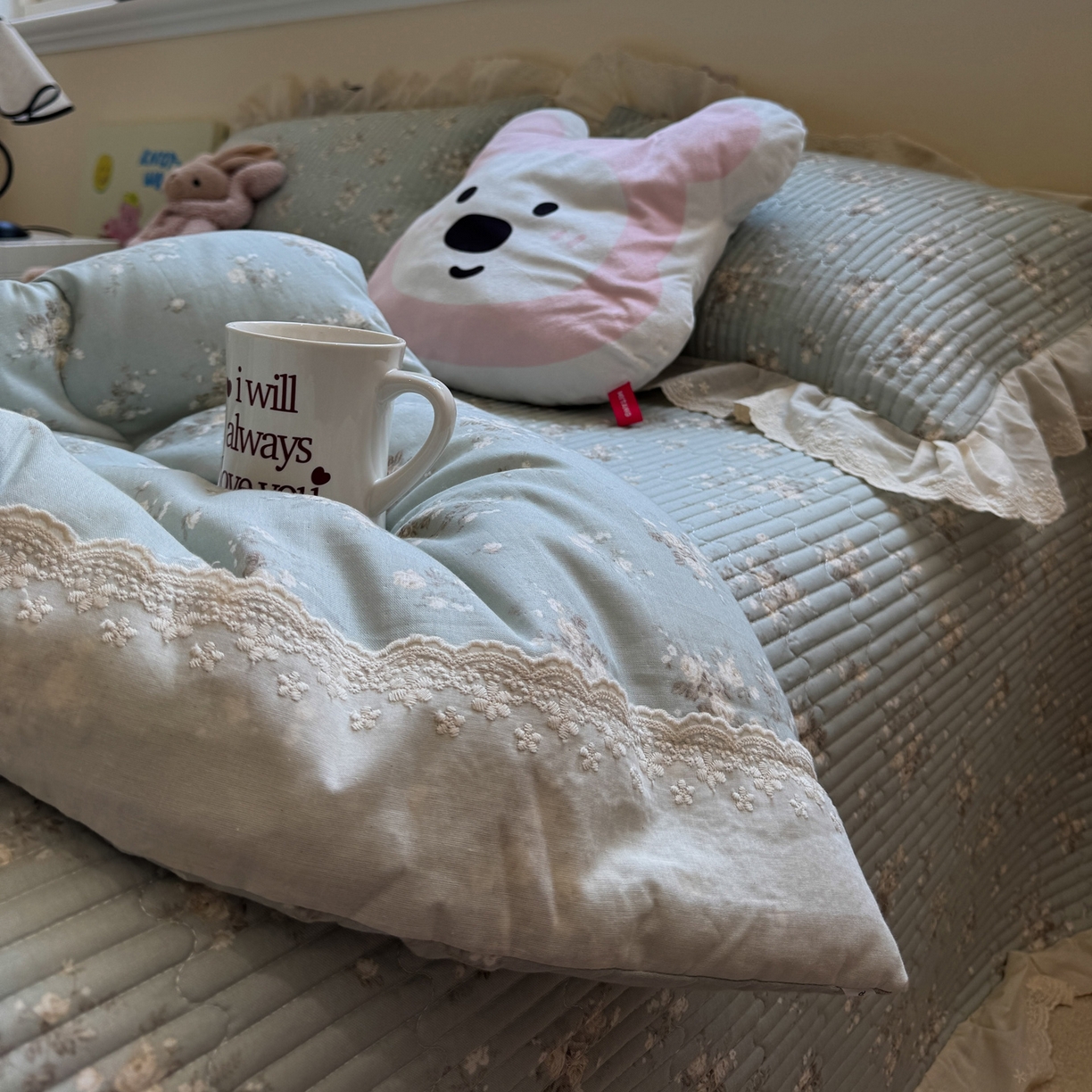 91家纺网 家纺一手货源 找家纺 一加一 2025新款田园风全棉纯棉双层纱床盖冬被被子被芯四件套 浮沉未央-绿