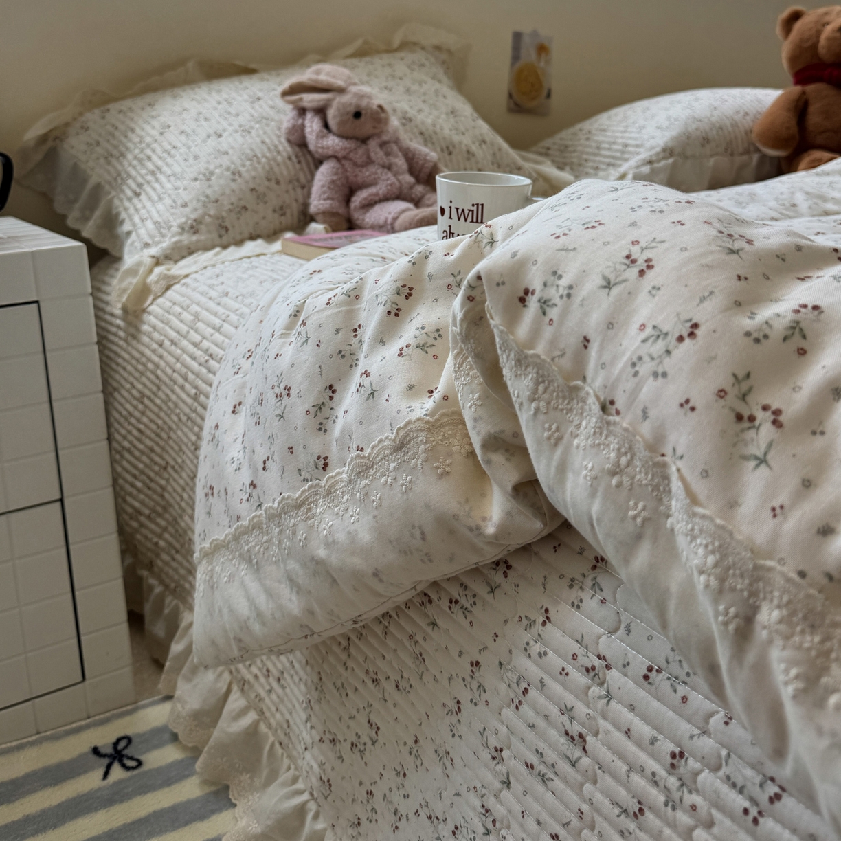 91家纺网 家纺一手货源 找家纺 一加一 2025新款田园风全棉纯棉双层纱床盖冬被被子被芯四件套 果然花香