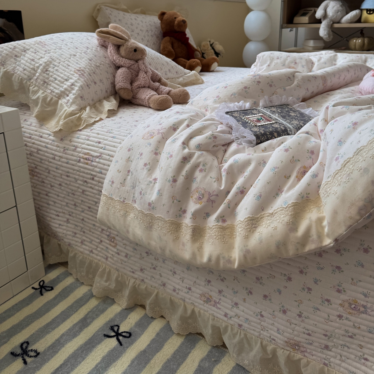 91家纺网 家纺一手货源 找家纺 一加一 2025新款田园风全棉纯棉双层纱床盖冬被被子被芯四件套 兰絮-粉