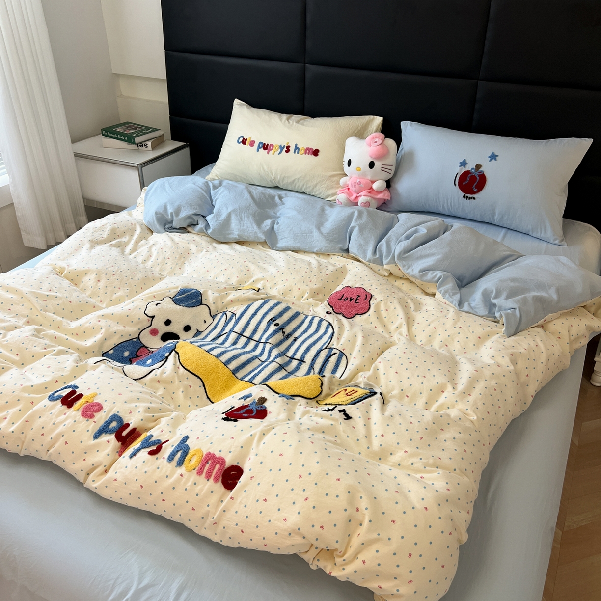 盼季家纺 2025新款卡通水洗棉毛巾绣四件套 毛巾绣-沙发汪汪