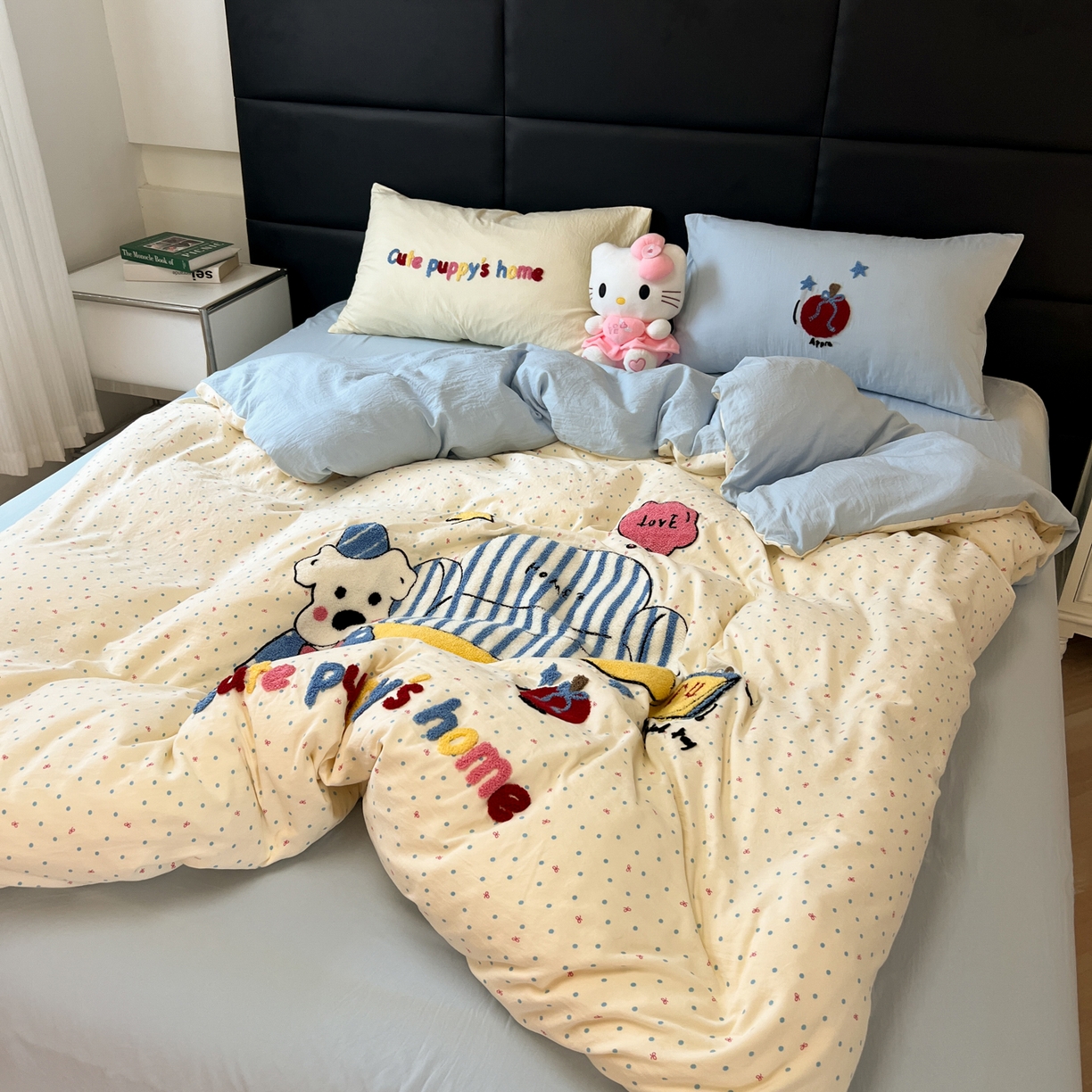 91家纺网 家纺一手货源 找家纺 盼季家纺 2025新款卡通水洗棉毛巾绣四件套 毛巾绣-沙发汪汪