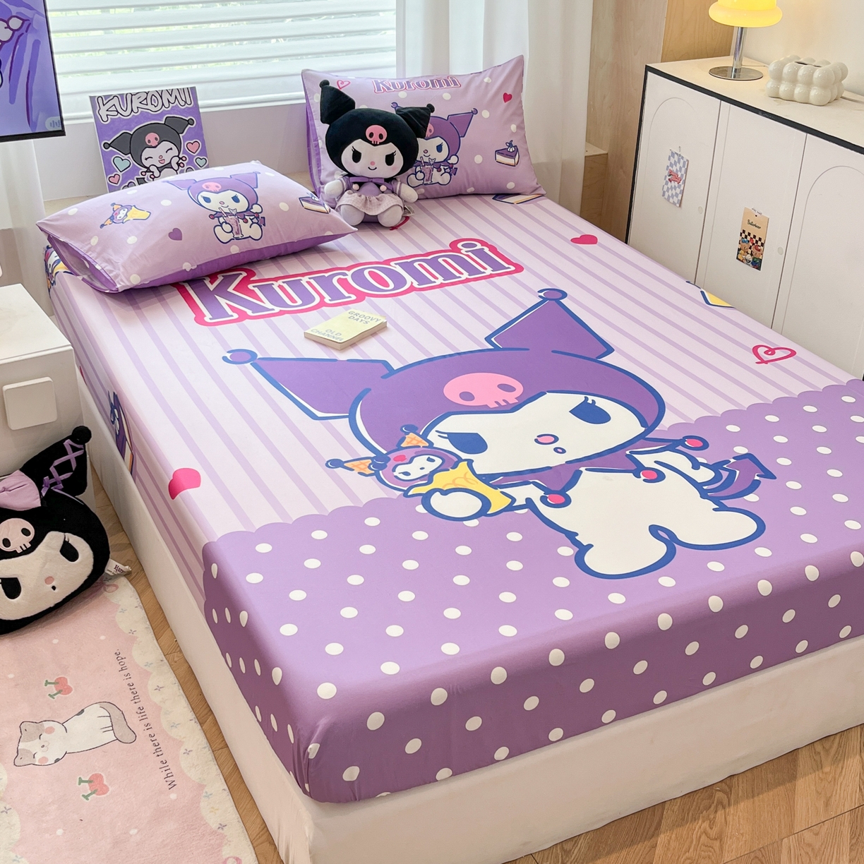 91家纺网 家纺一手货源 找家纺 暮思家居 2025新款正版授权三丽鸥大阪全棉数码印花纯棉单品床笠床笠单件单床笠（专版花型） 棉A版-甜筒库洛米