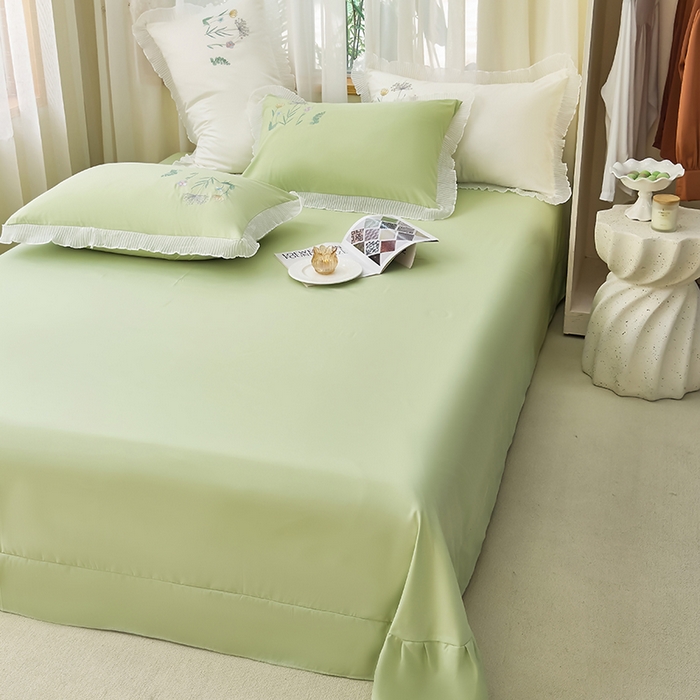 91家纺网 家纺一手货源 找家纺 青泽家纺 2025新款母婴级ins风韩版绣花荷叶边水洗棉磨毛四件套 花恋-绿