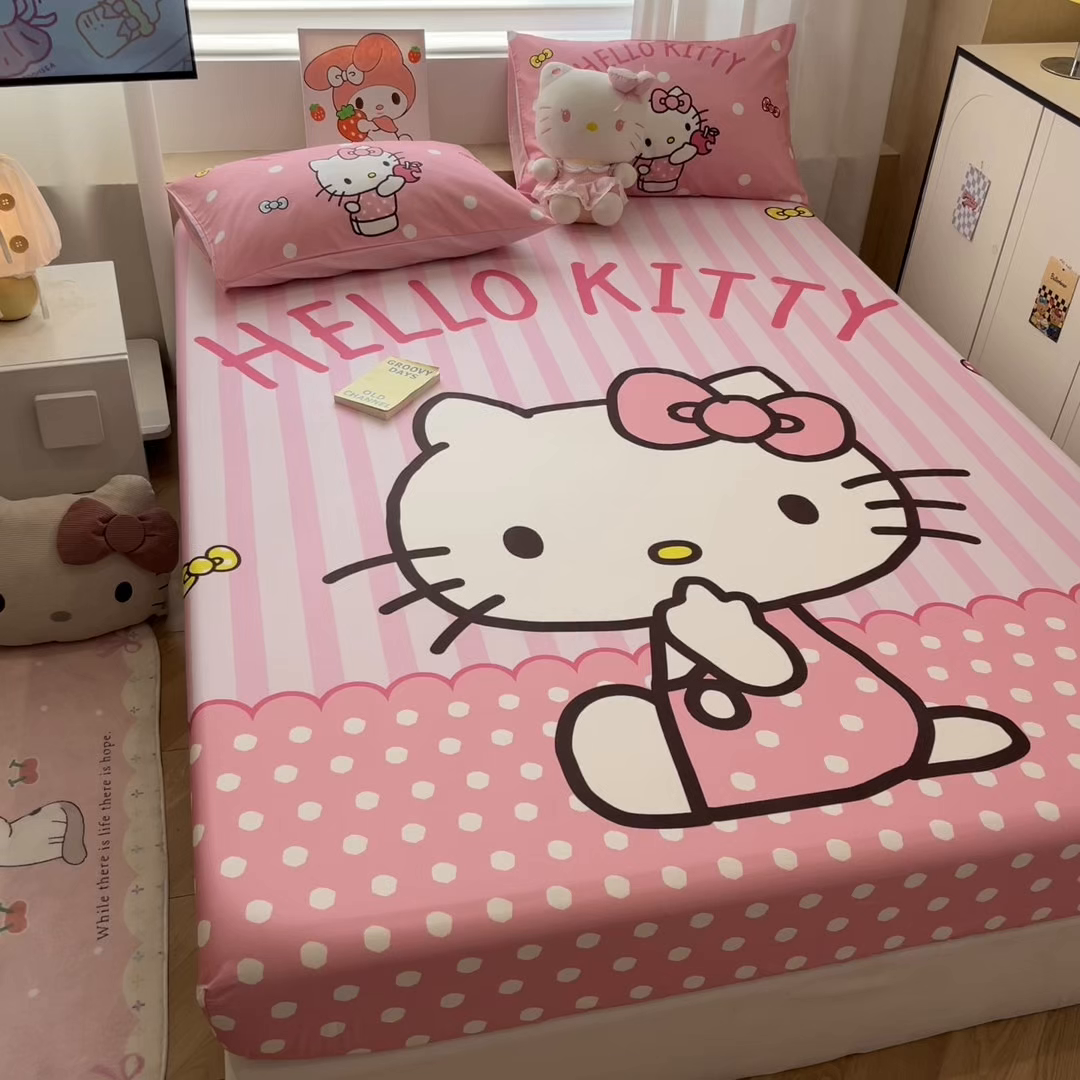 91家纺网 家纺一手货源 找家纺 暮思家居 2025新款正版授权三丽鸥大阪全棉数码印花纯棉单品床笠床笠单件单床笠（专版花型） 棉A版-条纹KT