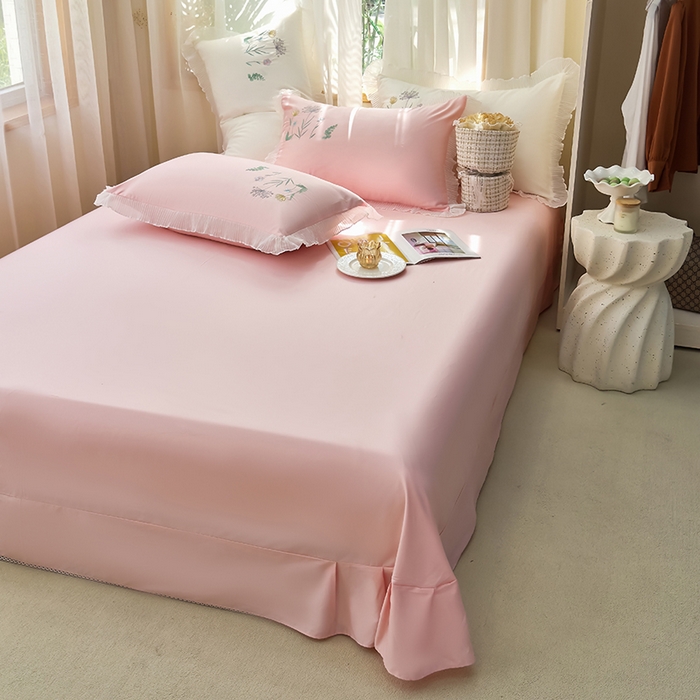 91家纺网 家纺一手货源 找家纺 青泽家纺 2025新款母婴级ins风韩版绣花荷叶边水洗棉磨毛四件套 花恋-玉