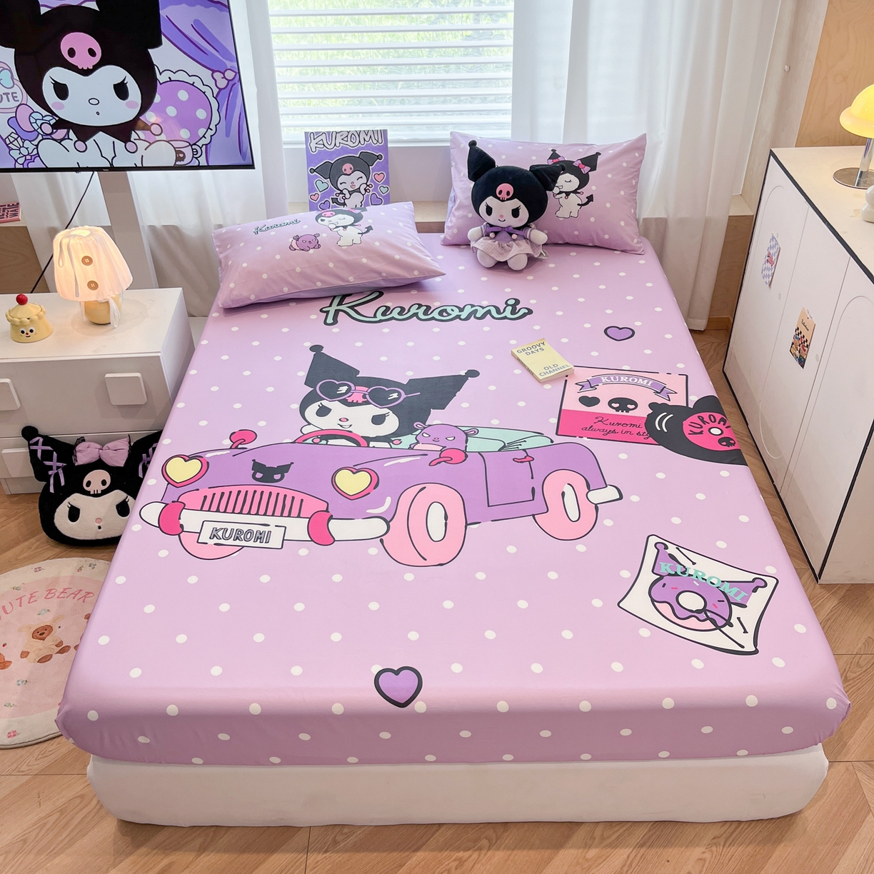 暮思家居 2025新款正版授权三丽鸥大阪全棉数码印花纯棉单品床笠床笠单件单床笠（专版花型） 棉A版-小汽车库洛米