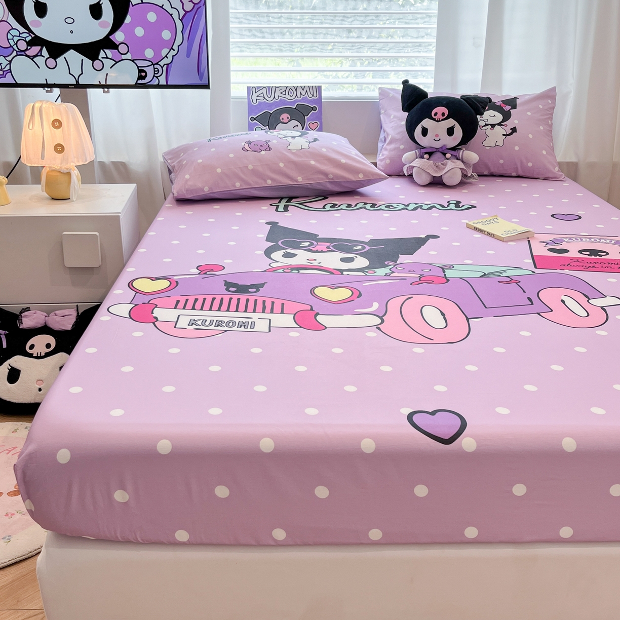 91家纺网 家纺一手货源 找家纺 暮思家居 2025新款正版授权三丽鸥大阪全棉数码印花纯棉单品床笠床笠单件单床笠（专版花型） 棉A版-小汽车库洛米