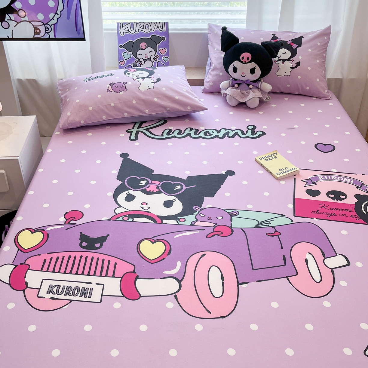 91家纺网 家纺一手货源 找家纺 暮思家居 2025新款正版授权三丽鸥大阪全棉数码印花纯棉单品床笠床笠单件单床笠（专版花型） 棉A版-小汽车库洛米