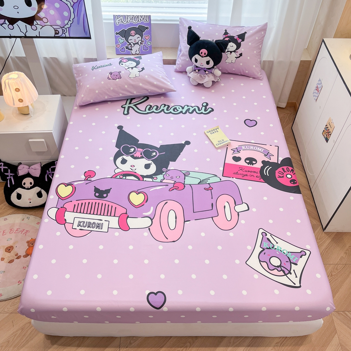 91家纺网 家纺一手货源 找家纺 暮思家居 2025新款正版授权三丽鸥大阪全棉数码印花纯棉单品床笠床笠单件单床笠（专版花型） 棉A版-小汽车库洛米