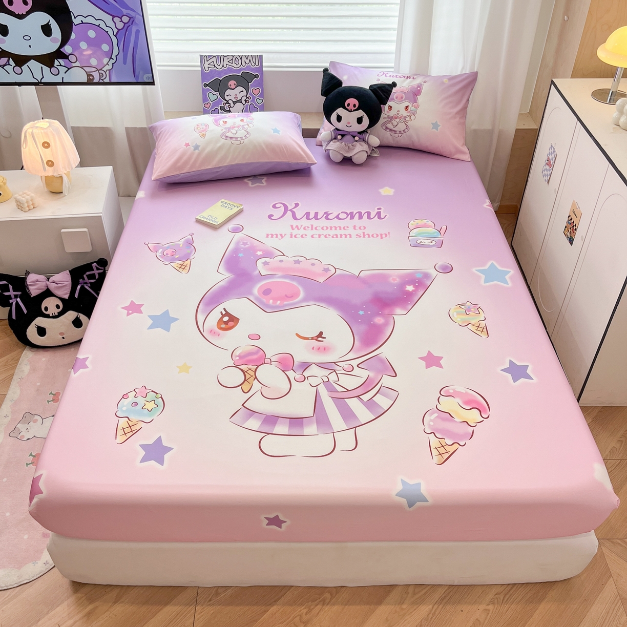 暮思家居 2025新款正版授权三丽鸥大阪全棉数码印花纯棉单品床笠床笠单件单床笠（专版花型） 棉A版-炫彩库洛米