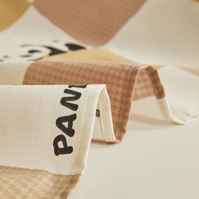 91家纺网 家纺一手货源 找家纺 青泽家纺 2025年新款老粗布床单原棉三枚缎卡老粗布凉席三件套亚麻棉麻床单枕套 可爱熊猫