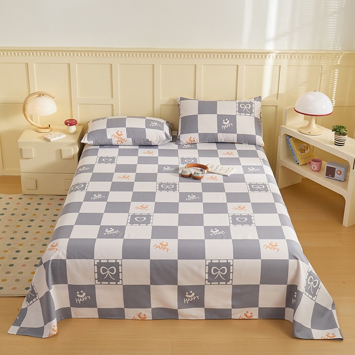 91家纺网 家纺一手货源 找家纺 青泽家纺 2025年新款老粗布床单原棉三枚缎卡老粗布凉席三件套亚麻棉麻床单枕套 快乐心情