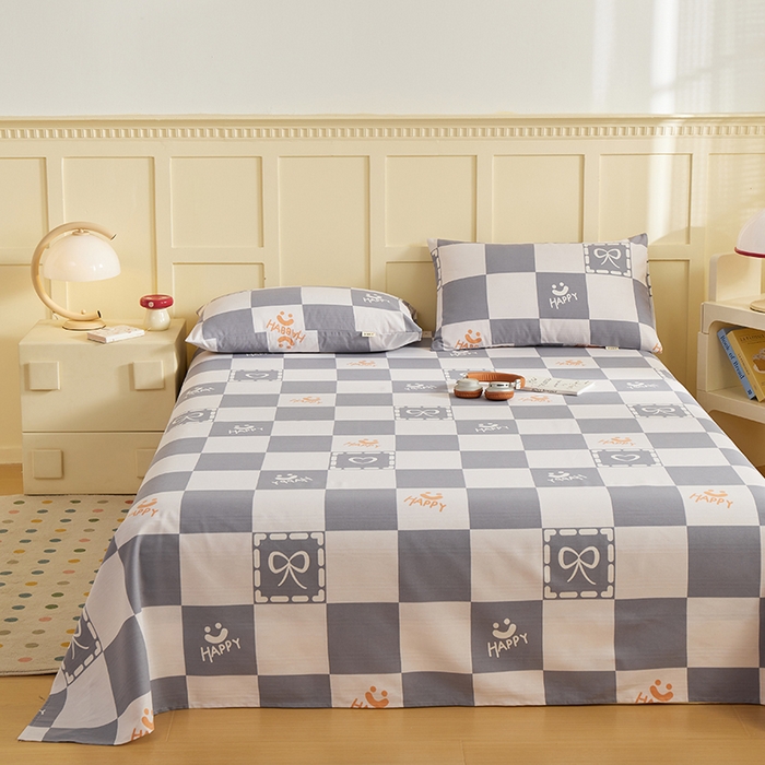 91家纺网 家纺一手货源 找家纺 青泽家纺 2025年新款老粗布床单原棉三枚缎卡老粗布凉席三件套亚麻棉麻床单枕套 快乐心情