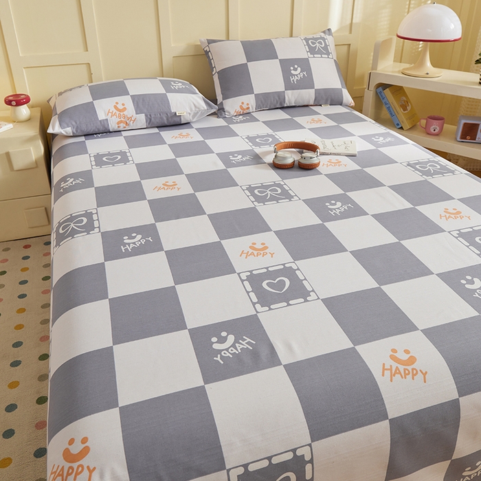 91家纺网 家纺一手货源 找家纺 青泽家纺 2025年新款老粗布床单原棉三枚缎卡老粗布凉席三件套亚麻棉麻床单枕套 快乐心情