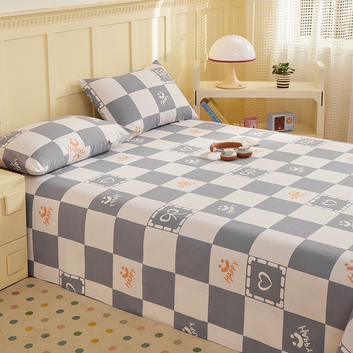 91家纺网 家纺一手货源 找家纺 青泽家纺 2025年新款老粗布床单原棉三枚缎卡老粗布凉席三件套亚麻棉麻床单枕套 快乐心情