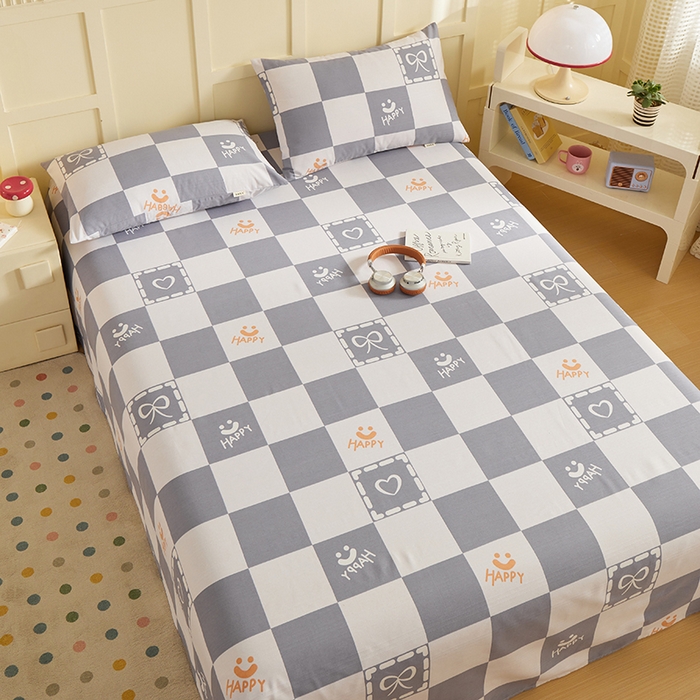 91家纺网 家纺一手货源 找家纺 青泽家纺 2025年新款老粗布床单原棉三枚缎卡老粗布凉席三件套亚麻棉麻床单枕套 快乐心情