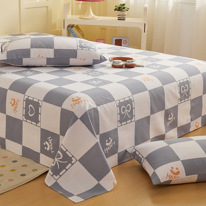 91家纺网 家纺一手货源 找家纺 青泽家纺 2025年新款老粗布床单原棉三枚缎卡老粗布凉席三件套亚麻棉麻床单枕套 快乐心情