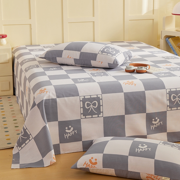 91家纺网 家纺一手货源 找家纺 青泽家纺 2025年新款老粗布床单原棉三枚缎卡老粗布凉席三件套亚麻棉麻床单枕套 快乐心情