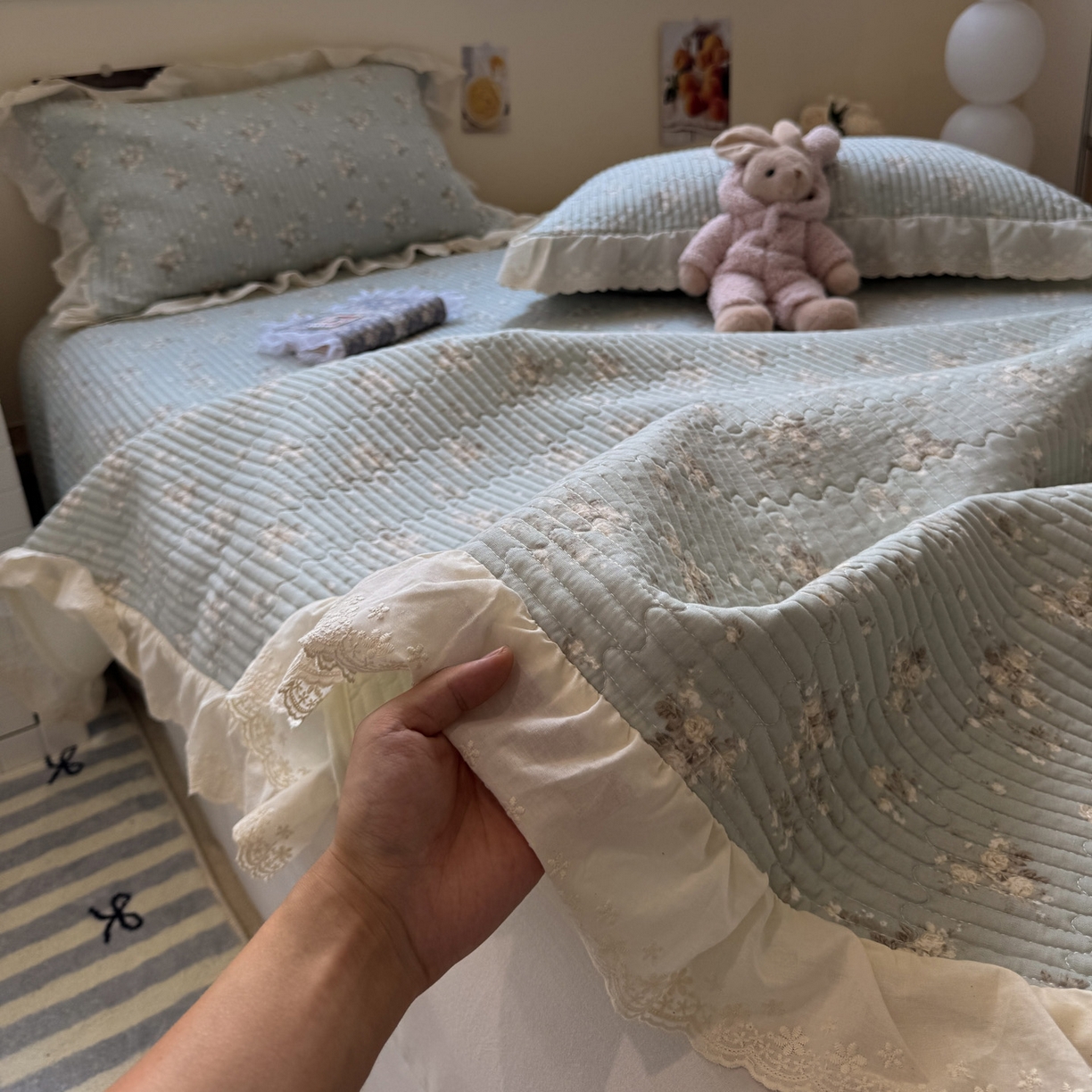 91家纺网 家纺一手货源 找家纺 （总）一加一 2025新款全棉纯棉双层纱田园风单床盖床盖单件单品床盖