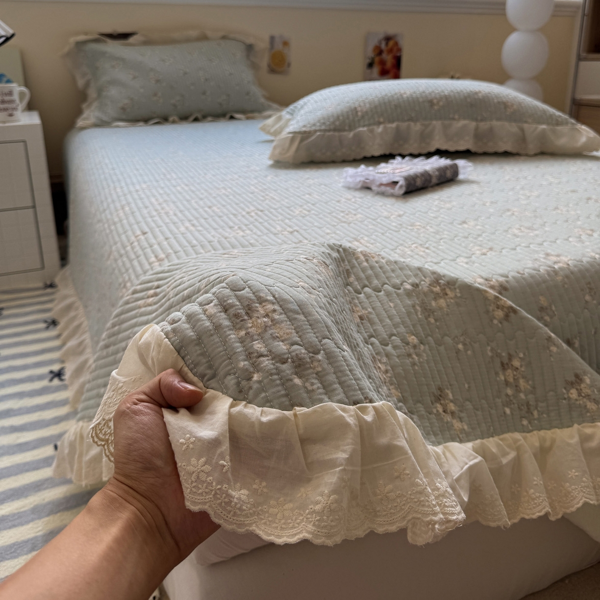 91家纺网 家纺一手货源 找家纺 （总）一加一 2025新款全棉纯棉双层纱田园风单床盖床盖单件单品床盖