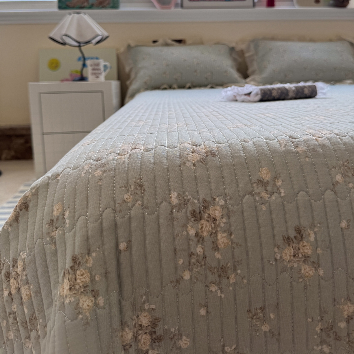 91家纺网 家纺一手货源 找家纺 （总）一加一 2025新款全棉纯棉双层纱田园风单床盖床盖单件单品床盖