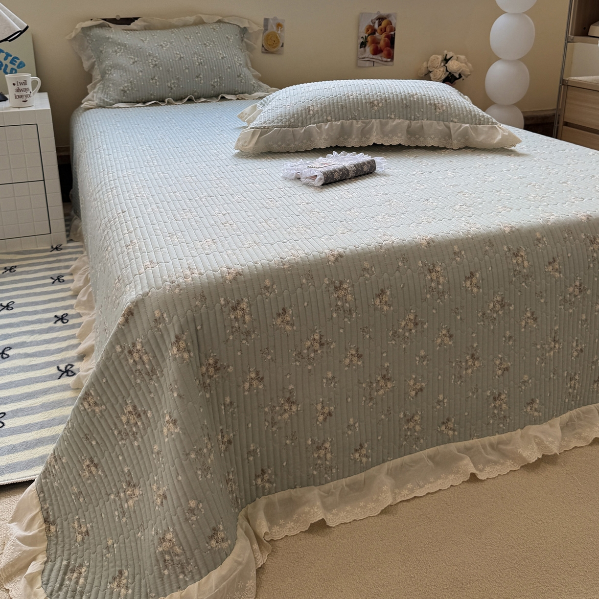 91家纺网 家纺一手货源 找家纺 （总）一加一 2025新款全棉纯棉双层纱田园风单床盖床盖单件单品床盖