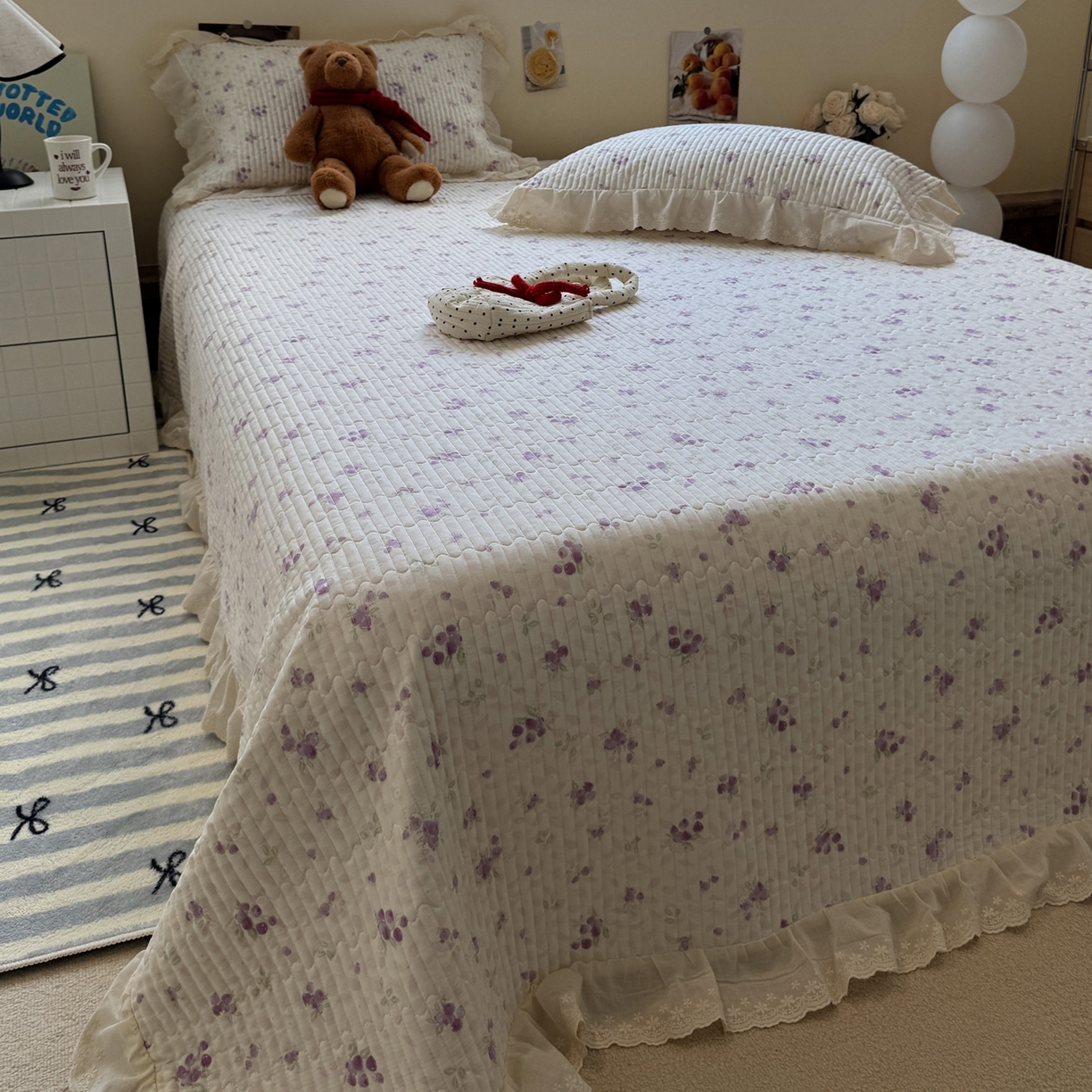 91家纺网 家纺一手货源 找家纺 一加一 2025新款全棉纯棉双层纱田园风单床盖床盖单件单品床盖 莓果雨