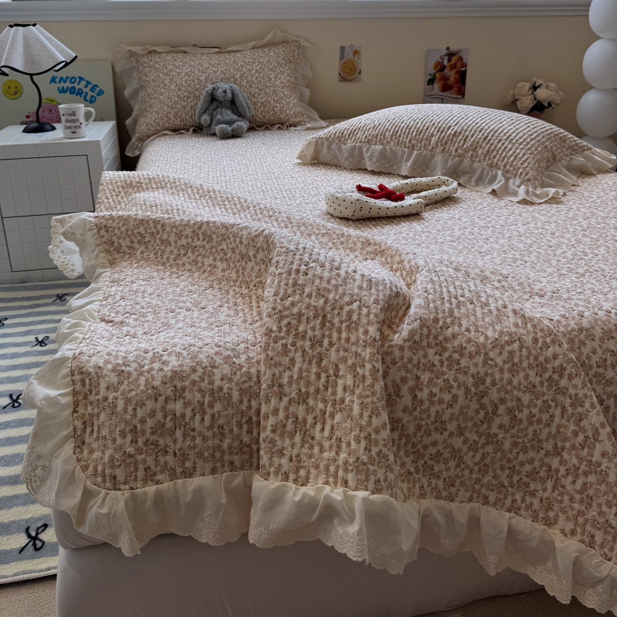 91家纺网 家纺一手货源 找家纺 一加一 2025新款全棉纯棉双层纱田园风单床盖床盖单件单品床盖 秋之寄语