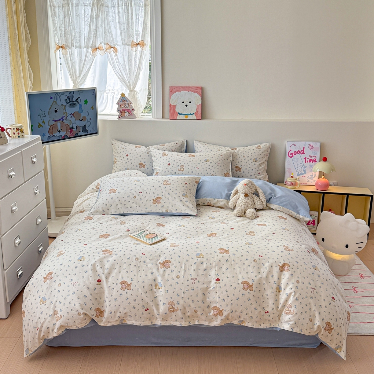 91家纺网 家纺一手货源 找家纺 2025新款全棉卡通小清新系列四件套 蘑菇狗