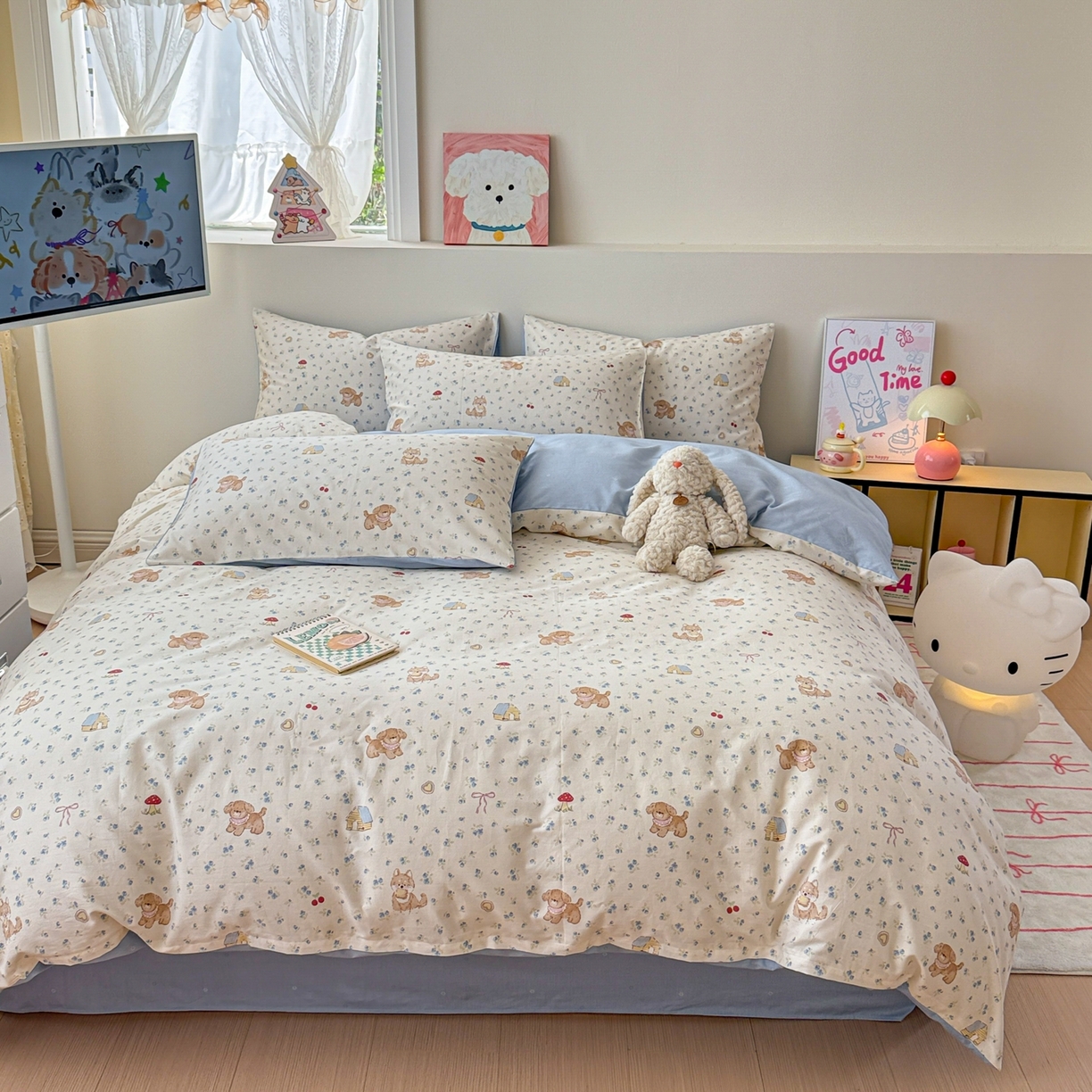 91家纺网 家纺一手货源 找家纺 2025新款全棉卡通小清新系列四件套 蘑菇狗