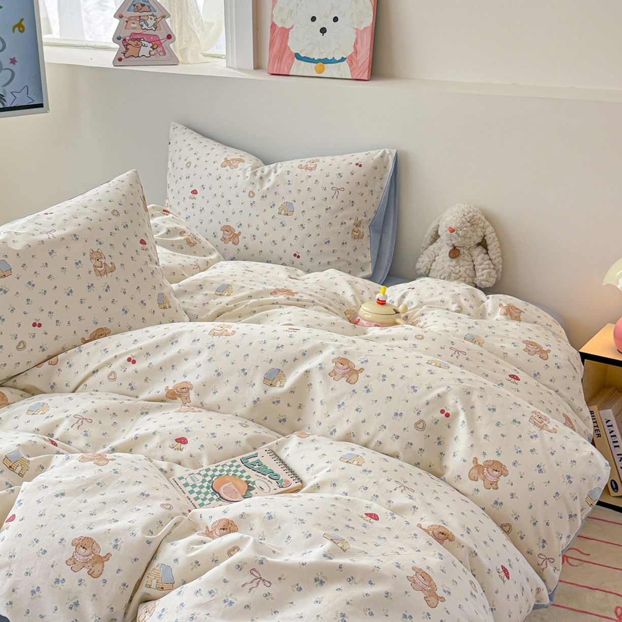 91家纺网 家纺一手货源 找家纺 2025新款全棉卡通小清新系列四件套 蘑菇狗